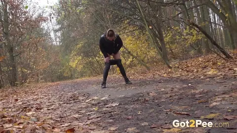 Naomi Bennet: Czech Brunette in Leather Pees on a Forest Path – photo 12 of 15