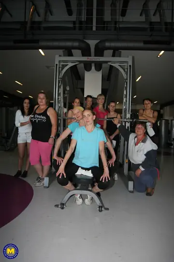 Two European MILFs Strip Out of Their Lingerie and Shorts in the Gym
