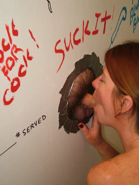 Dee Delmar: Mature Redhead Sucks Cock at Gloryhole and Takes a Facial – photo 7 of 20
