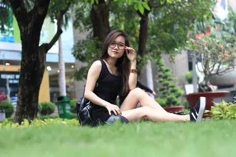 Petite Asian Brunette Flashes Her Body in a Dress Outdoors – photo 10 of 20