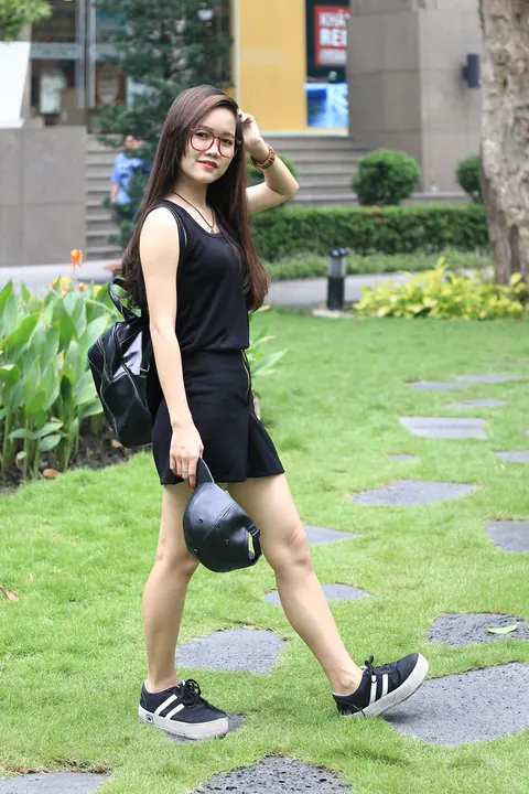 Petite Asian Brunette Flashes Her Body in a Dress Outdoors – photo 9 of 20