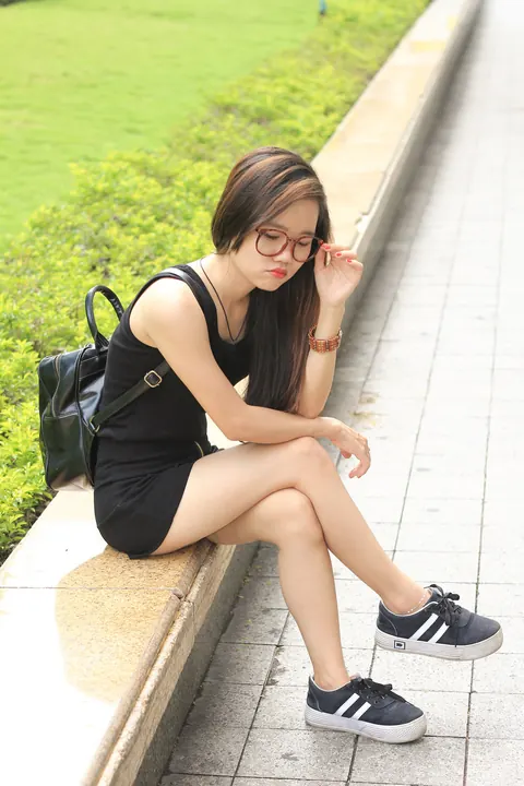 Petite Asian Brunette Flashes Her Body in a Dress Outdoors – photo 18 of 20