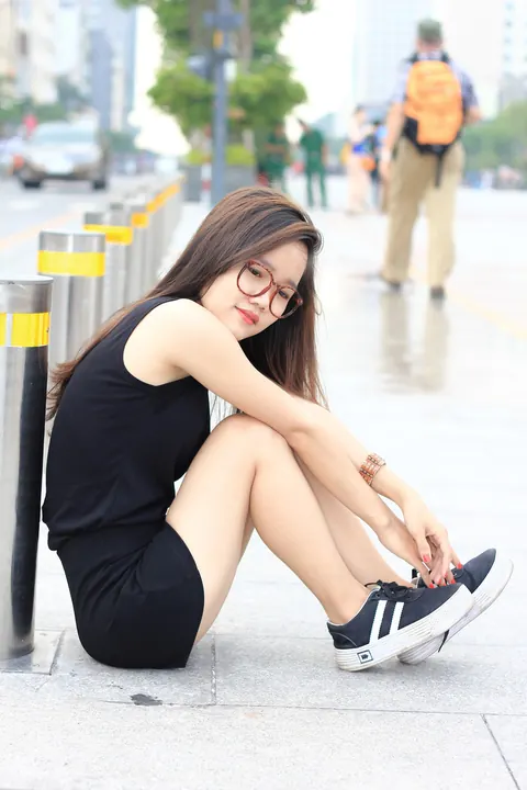 Petite Asian Brunette Flashes Her Body in a Dress Outdoors – photo 2 of 20