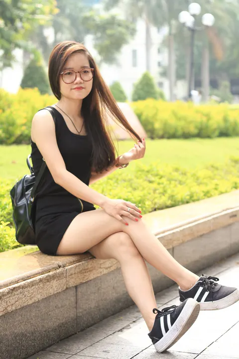 Petite Asian Brunette Flashes Her Body in a Dress Outdoors – photo 16 of 20