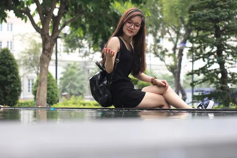 Petite Asian Brunette Flashes Her Body in a Dress Outdoors – photo 13 of 20