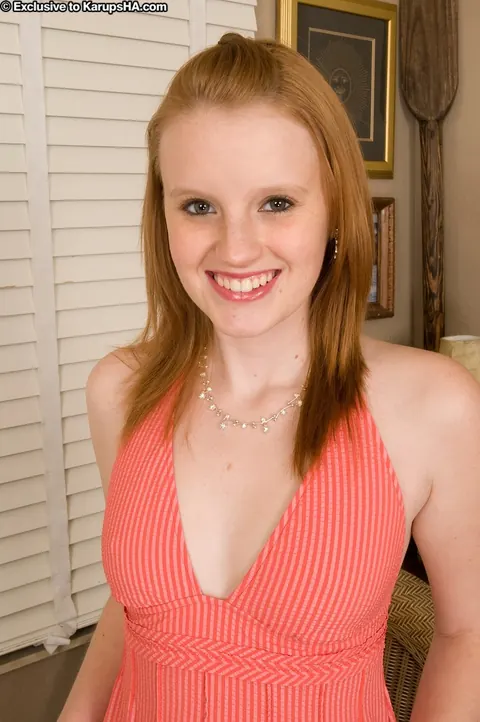 Katey Grind: Redhead with Natural Tits Pulls Panties Aside to Finger Her Pussy – photo 1 of 21