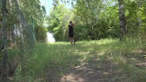 Sarah Key: Tall Skinny Redhead Peeing Against a Tree Outdoors – photo 15 of 15