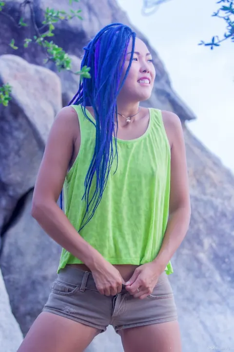 Sweet Julie: Petite Asian Brunette Undresses and Spreads Her Shaved Pussy Outdoors – photo 2 of 21