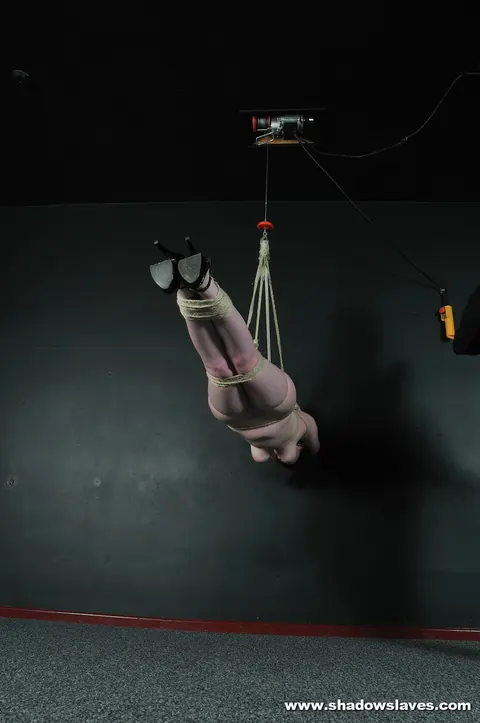 Thick Brunette with Big Tits Suspended in Rope Bondage in High Heels – photo 13 of 16