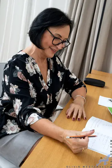 Olivia Westervelt – Busty Russian MILF Strips Out of Her Office Uniform and Glasses