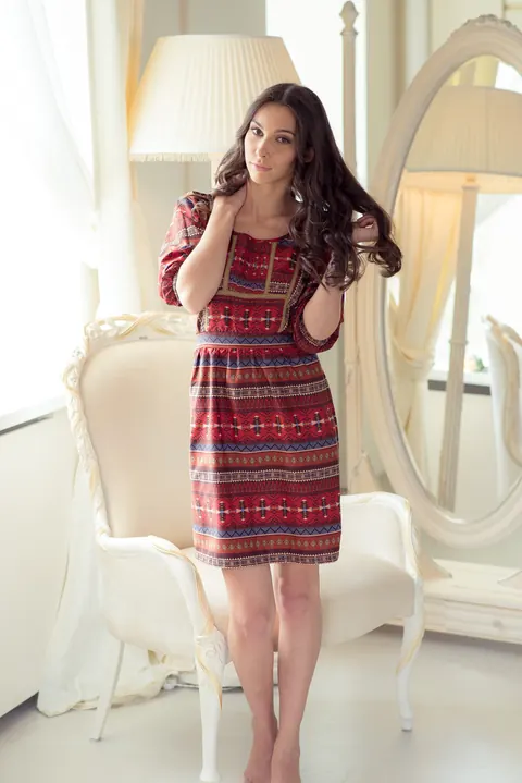Magali A: Tall Tanned Brunette Spreads Her Legs in a Skirt – photo 1 of 21