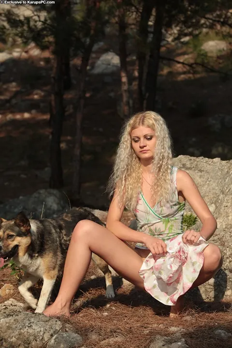 Skinny Curly Blonde Undresses and Spreads Outdoors – photo 3 of 21