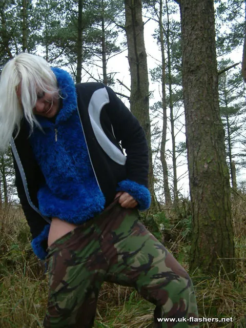 British Blonde Spreads Her Shaved Pussy and Pisses at the Forest Edge – photo 10 of 12