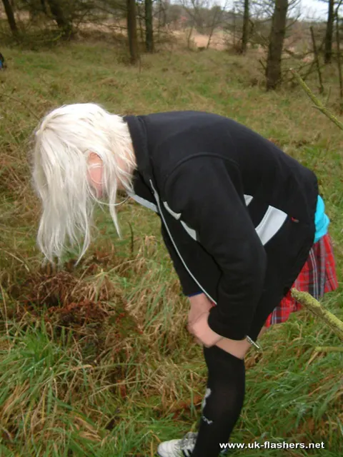 British Blonde Spreads Her Shaved Pussy and Pisses at the Forest Edge – photo 3 of 12