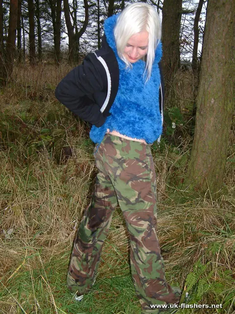 British Blonde Spreads Her Shaved Pussy and Pisses at the Forest Edge – photo 12 of 12