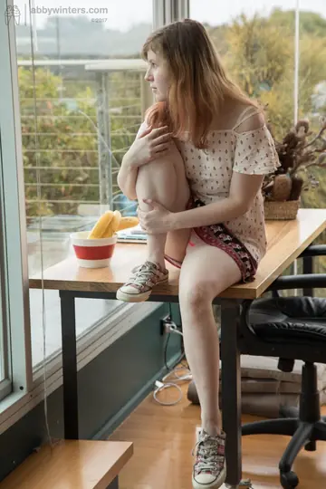 Kate G – Amateur Pale Redhead Pulls Panties Aside and Fingers Her Hairy Pussy