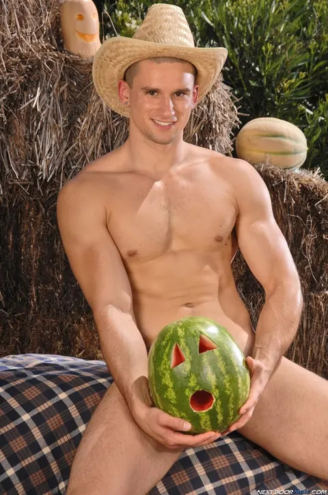 Thick Hairy Stud Poses Nude with Watermelon – photo 20 of 21