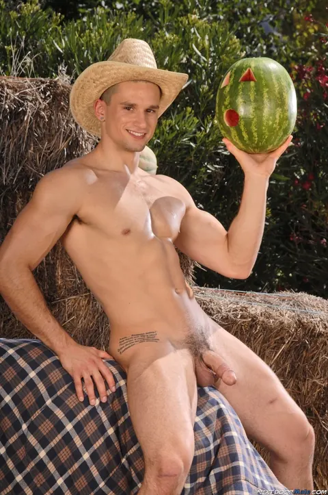 Thick Hairy Stud Poses Nude with Watermelon – photo 16 of 21
