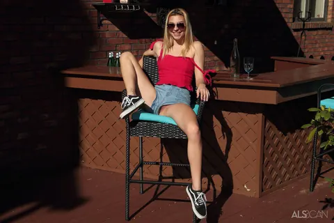 Sophia Sweet: Blonde in Glasses and Shorts Spreads Her Legs Wide – photo 4 of 16