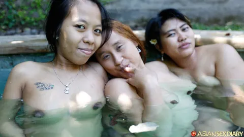 Hairy Asian Women Pose Naked Together in the Pool – photo 13 of 19