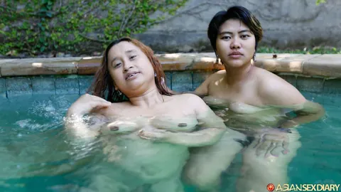 Hairy Asian Women Pose Naked Together in the Pool – photo 8 of 19