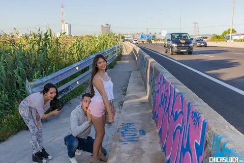 Francys Belle: Brunette Latina Sucks Cock in Public Highway Threesome – photo 5 of 18