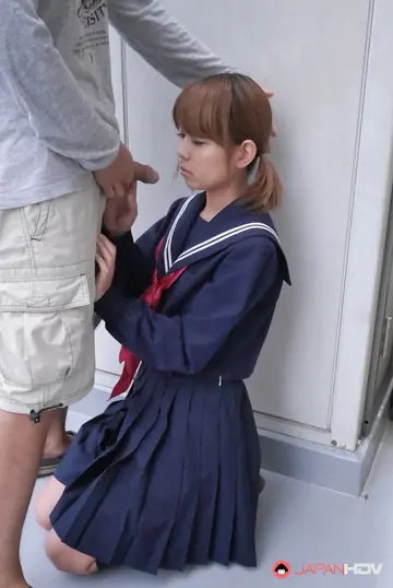 Short-Haired Japanese Woman Gives a Blowjob and Takes Cum on Clothes