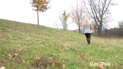 Blonde BBW Spreads Her Shaved Pussy and Pees Outdoors – photo 15 of 15