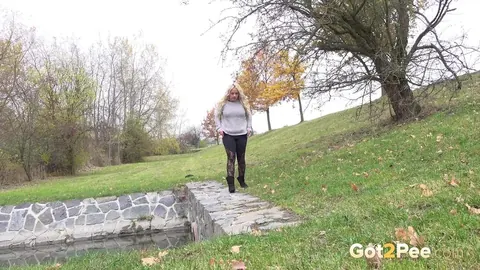 Blonde BBW Spreads Her Shaved Pussy and Pees Outdoors – photo 2 of 15