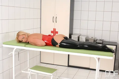 Kathia Nobili: Blonde Czech MILF in Latex Uniform Takes Anal from Her Doctor – photo 1 of 21