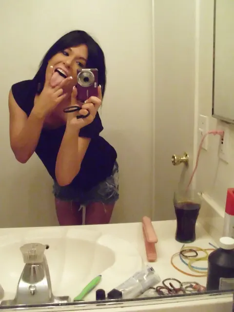Petite Skinny Babe Strips and Masturbates in the Mirror Selfie – photo 6 of 20