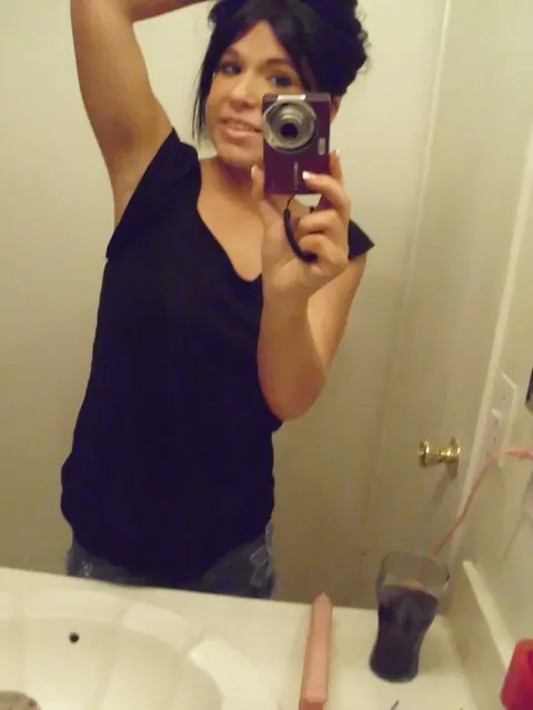 Petite Skinny Babe Strips and Masturbates in the Mirror Selfie – photo 8 of 20