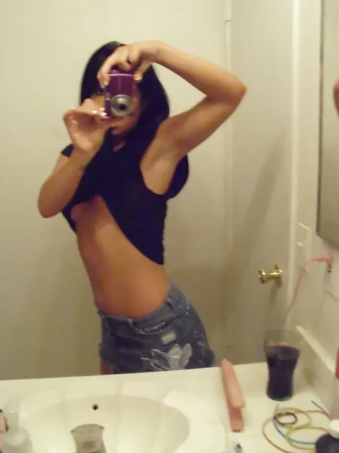 Petite Skinny Babe Strips and Masturbates in the Mirror Selfie – photo 7 of 20