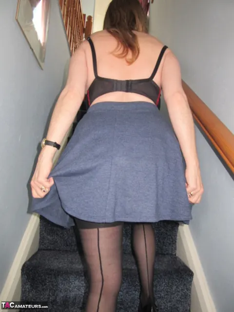 British Redhead MILF Flashes and Spreads on the Stairs – photo 6 of 20