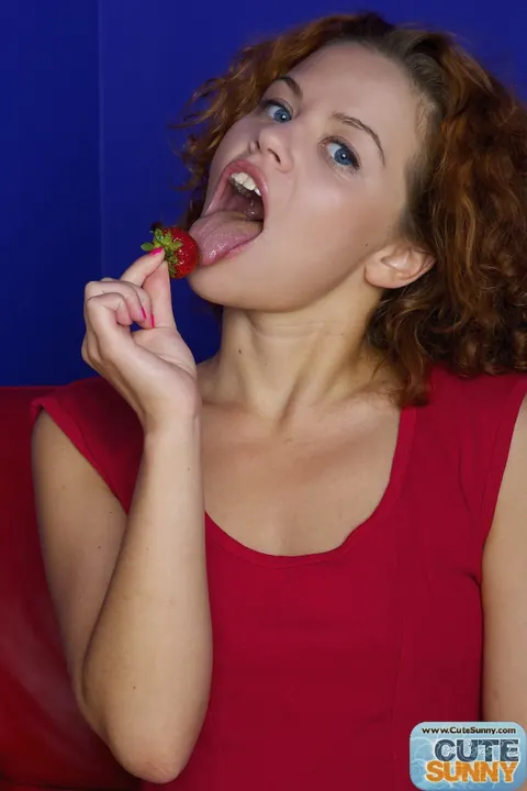 Curly Redhead in Socks Pulls Panties Aside and Spreads Her Shaved Pussy – photo 2 of 16