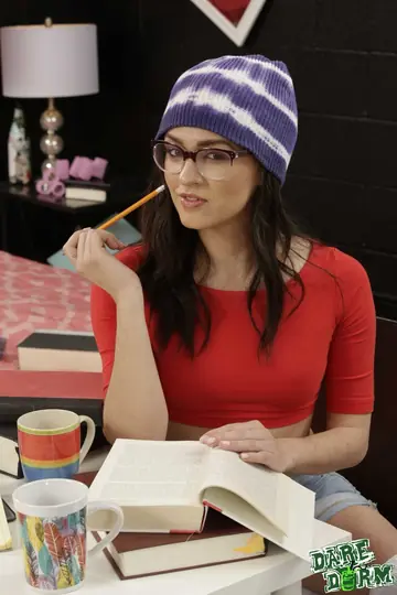 PAWG Brunette in Stockings and Glasses Strips to Show Her Big Ass
