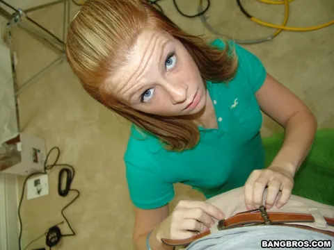 Amber Kane: Petite Redhead with Short Hair Gives Interracial Blowjob – photo 13 of 20