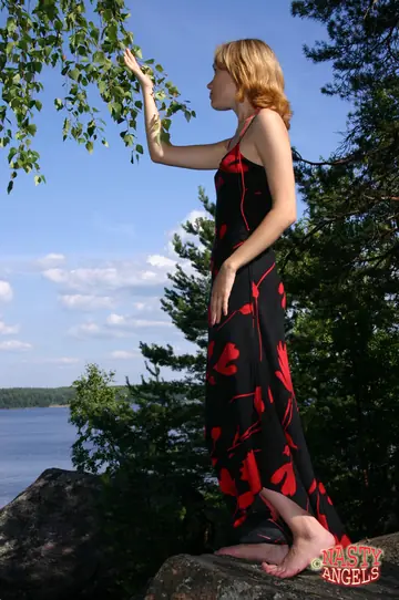Petite Russian Strips Out of Her Dress and Fingers Her Pussy Outdoors