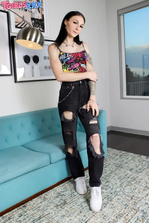 Tattooed Trans Woman Strips and Toys Her Body with a Dildo – photo 1 of 16