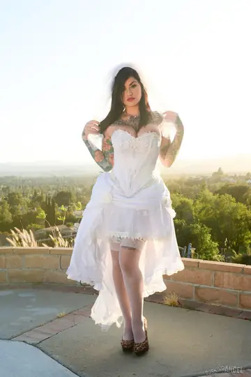 Brunette Bride in Stockings Fingers Her Pussy and Spreads Wide
