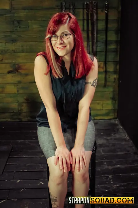 Alessa Snow: Redhead Latina in a Skirt and Glasses Does Lesbian Bondage and Strap-On – photo 1 of 15