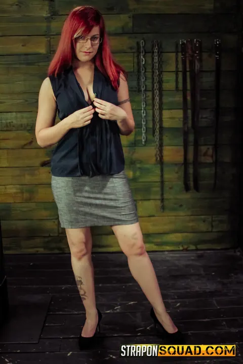 Alessa Snow: Redhead Latina in a Skirt and Glasses Does Lesbian Bondage and Strap-On – photo 2 of 15