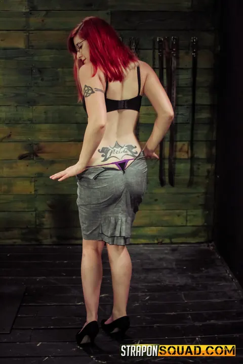 Alessa Snow: Redhead Latina in a Skirt and Glasses Does Lesbian Bondage and Strap-On – photo 3 of 15