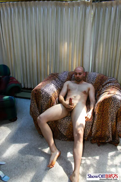 Bald Man Strips, Jerks Off, and Fingers His Ass – photo 11 of 14