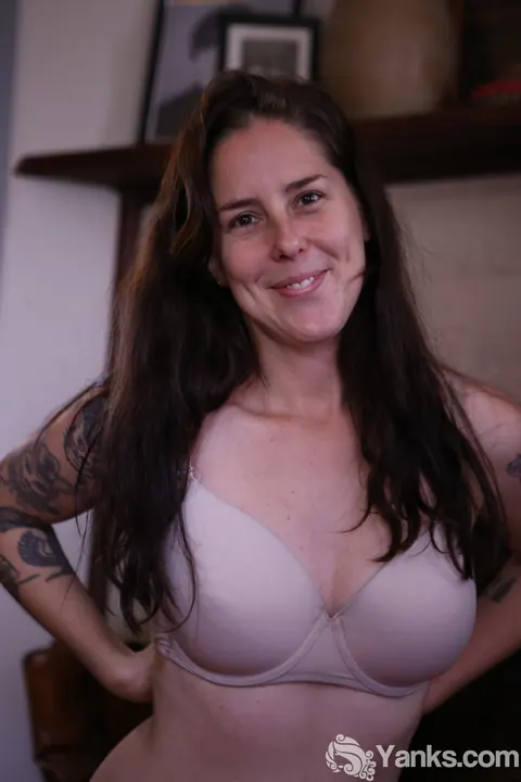 Busty Brunette MILF Undresses and Uses a Dildo on Hairy Pussy – photo 7 of 17