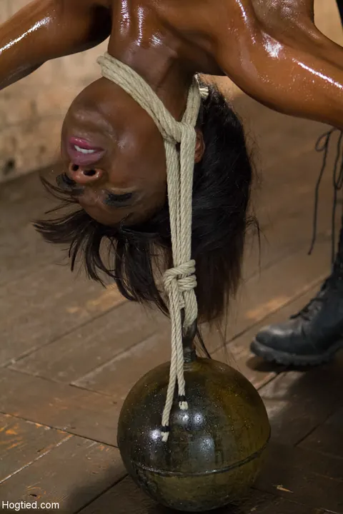 Ana Foxxx: Petite Ebony Brunette Bound in Rope Bondage Uses a Vibrator – photo 9 of 20