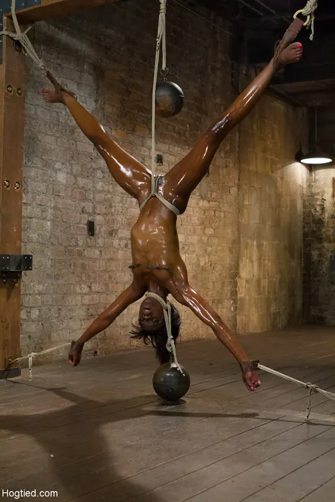 Ana Foxxx: Petite Ebony Brunette Bound in Rope Bondage Uses a Vibrator – photo 4 of 20