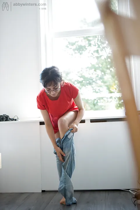 Yasmeena: Slim Asian Brunette Pulls on Panties and Jeans While Dressing – photo 12 of 16