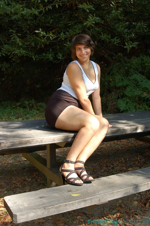 Zooey Milah: Brunette Amateur Shows Her Hairy Pussy Outdoors – photo 1 of 21