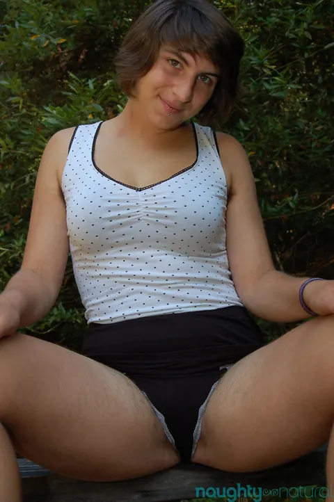 Zooey Milah: Brunette Amateur Shows Her Hairy Pussy Outdoors – photo 12 of 21